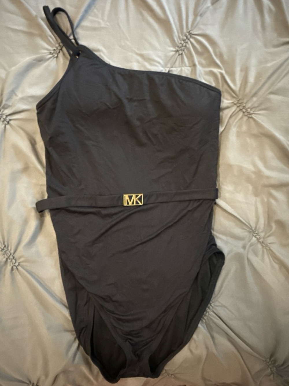 Michael Kors Black One-Shoulder Women’s One-Piece Swimsuit with Logo Belt